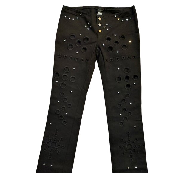 John Richmond Hippy Chic Circle Eyelets Mirrored Low-Rise Black Denim Jeans 28 - Picture 2 of 13